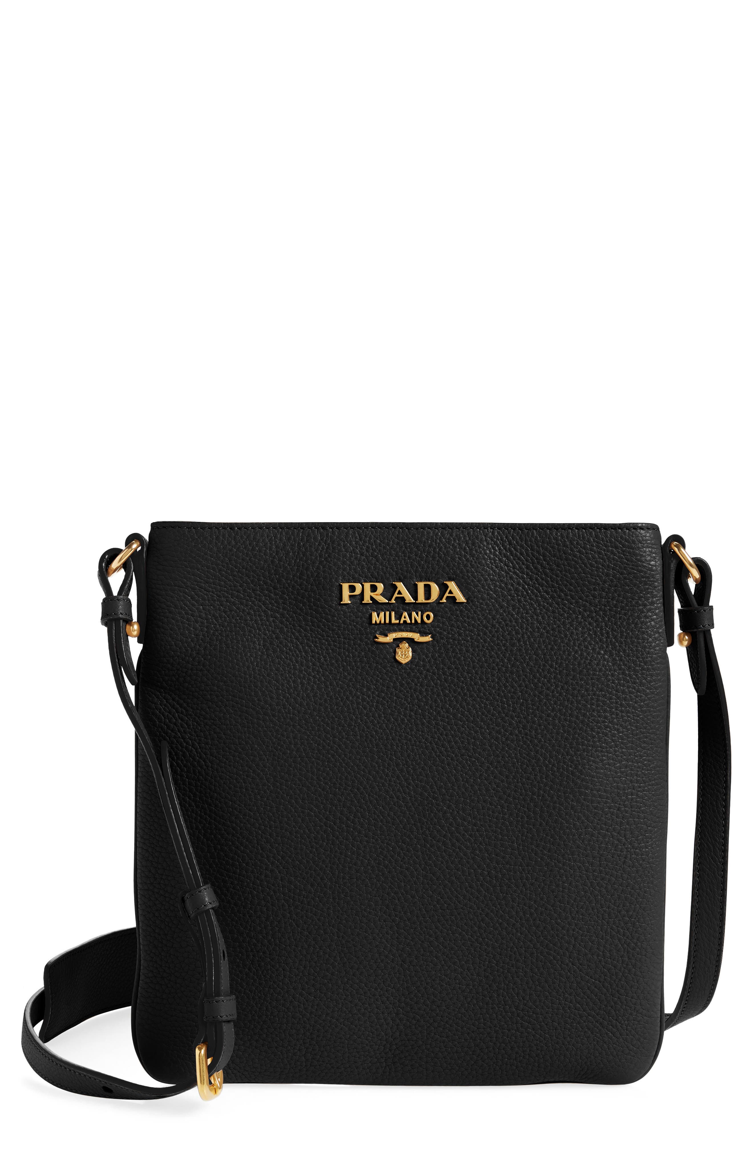 Prada Daino Leather Flat Crossbody Bag, Main, color, 
