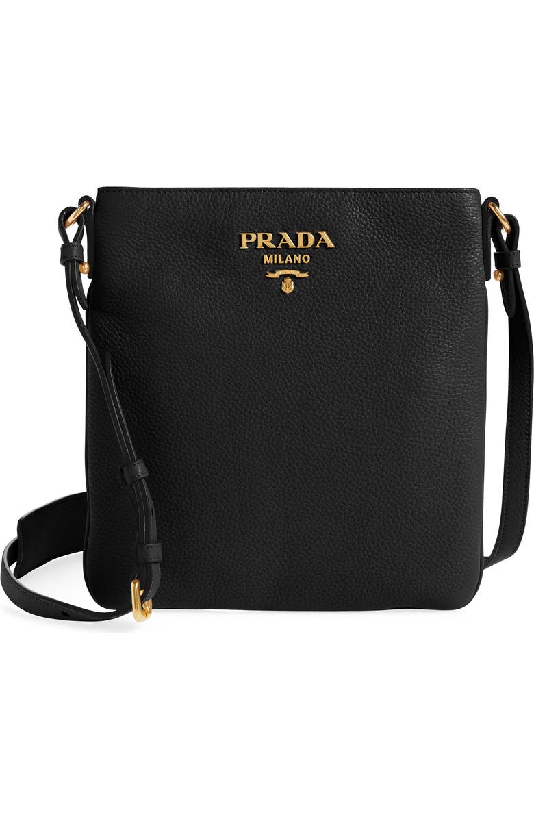 Prada Daino Leather Flat Crossbody Bag, Main, color,