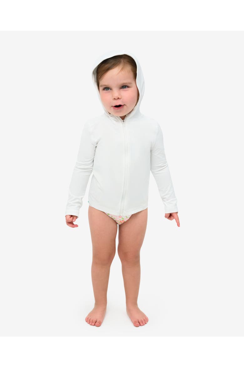 Toddler's Long Sleeve Full Zip Hoodie Top with Sun and UV Protection, Alternate, color, White
