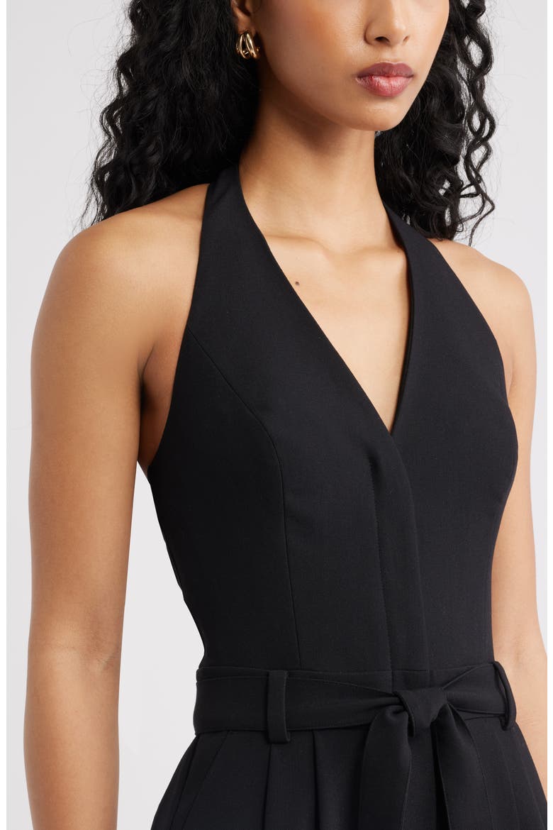 The Icon Belted Halter Jumpsuit, Alternate, color, BLACK