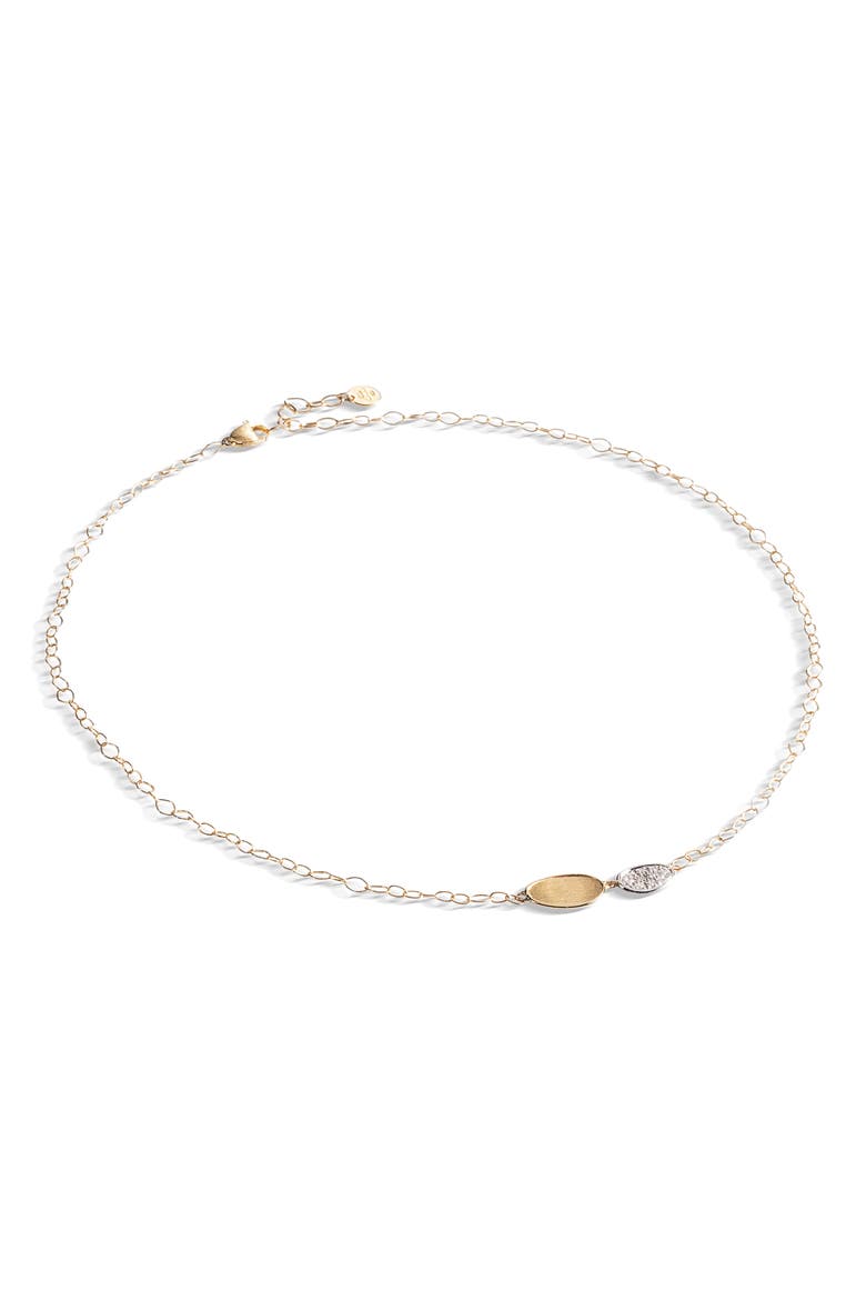 Lunaria 18K Yellow Gold & Diamond Petite Double Leaf Necklace, Alternate, color, YELLOW/ WHITE GOLD