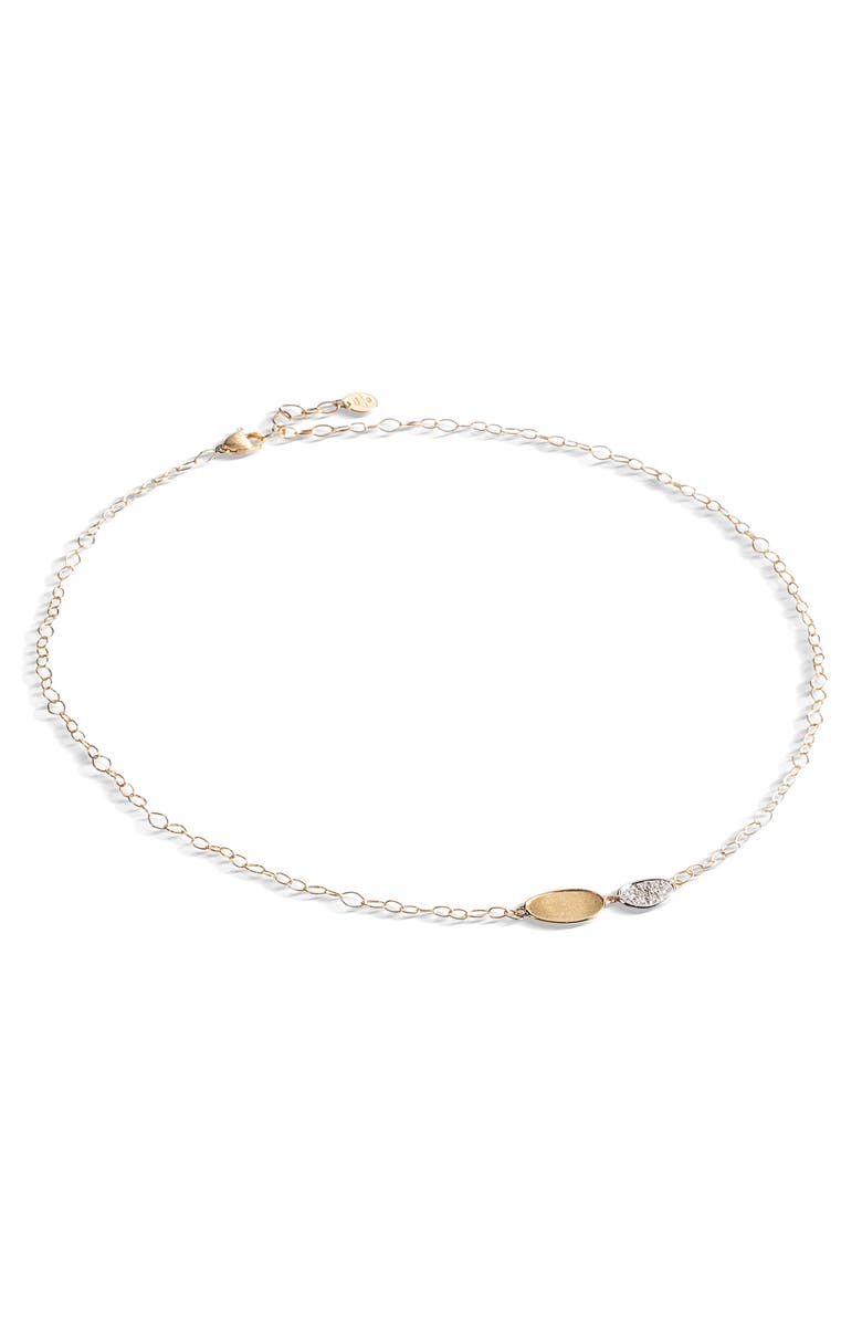 Marco Bicego Lunaria 18K Yellow Gold & Diamond Petite Double Leaf Necklace, Alternate, color, Yellow/ White Gold