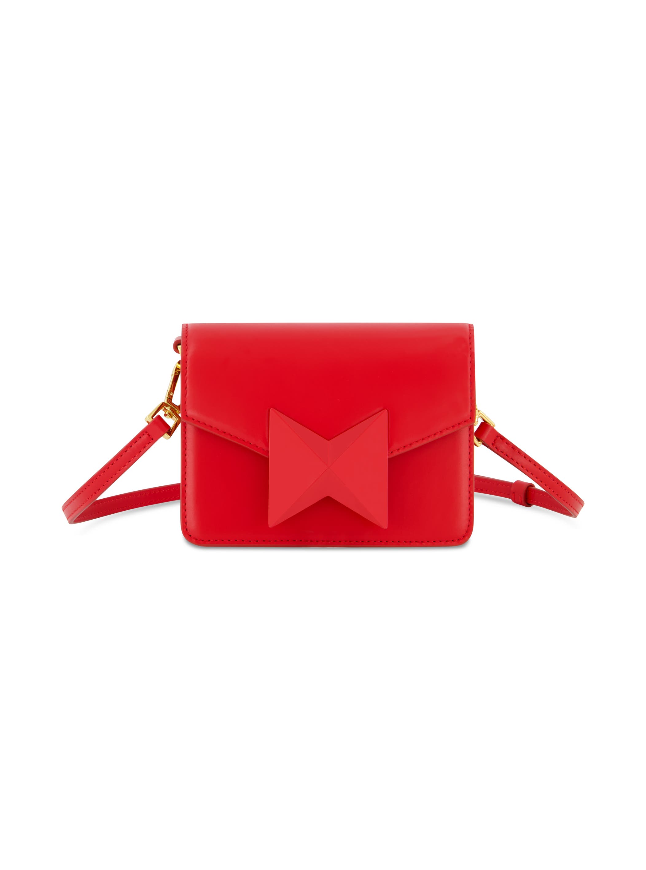 Mini Leather Gold Strap Crossbody Bag, Main, color, Cherry