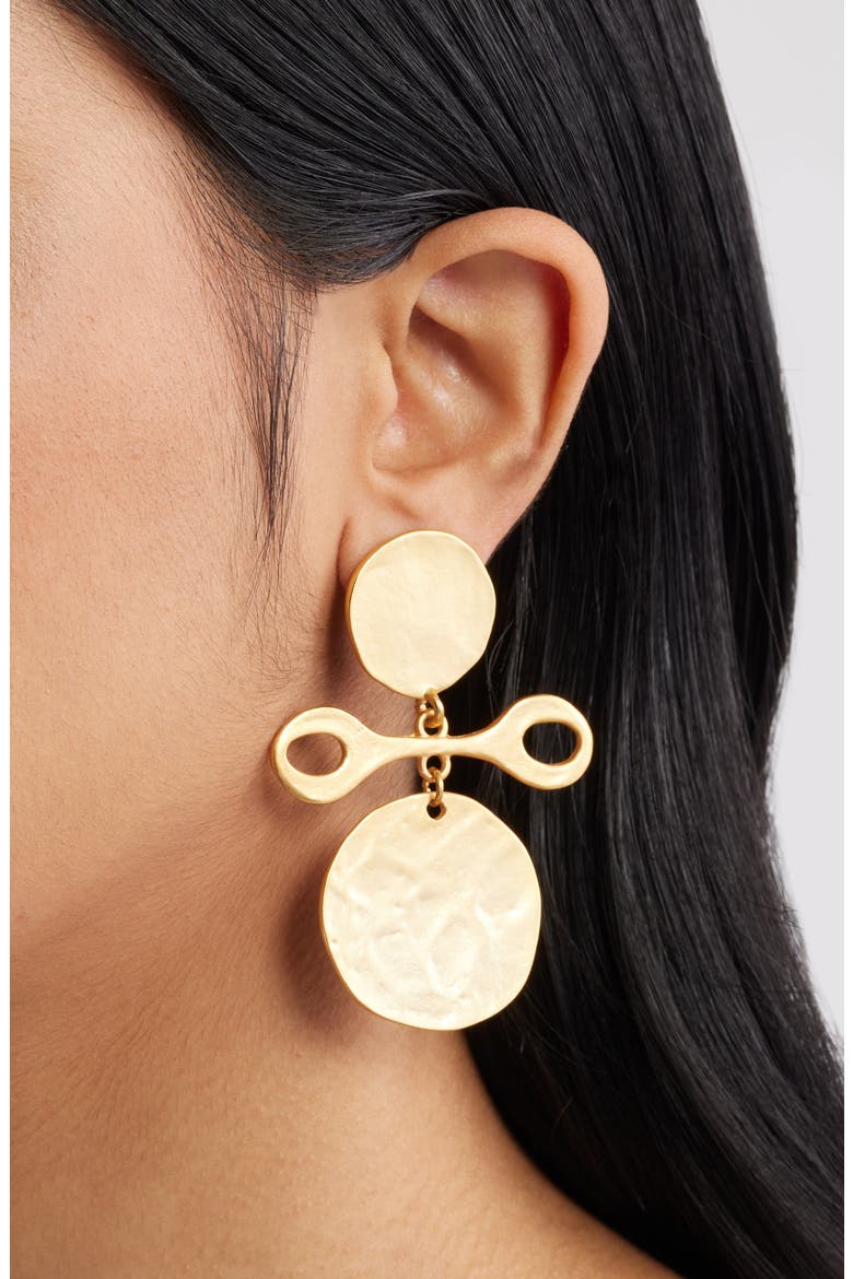 Hammered Drop Earrings, Alternate, color, SATIN GOLD