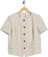 DKNY Windowpane Short Sleeve Mélange Jacket