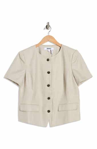 DKNY Windowpane Short Sleeve Mélange Jacket