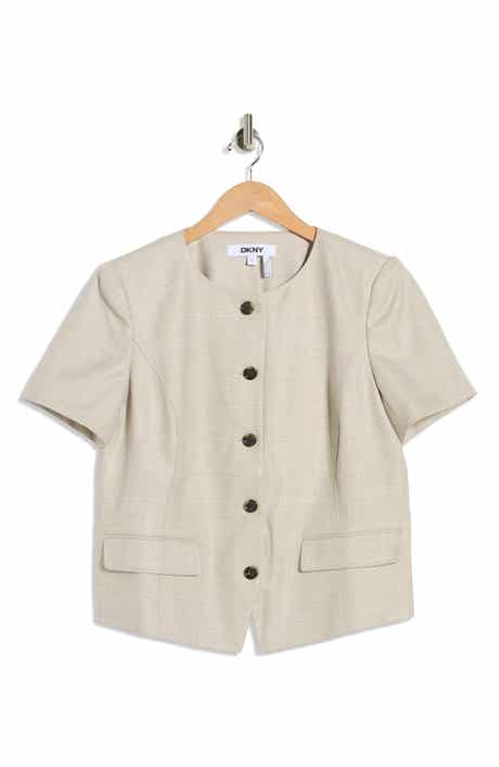 DKNY Windowpane Short Sleeve Mélange Jacket