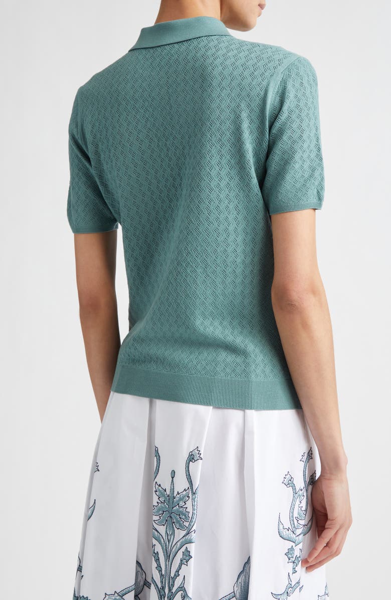 Eleventy Avalon Pointelle Jacquard Merino Wool Polo Sweater, Alternate, color, 175 Jade