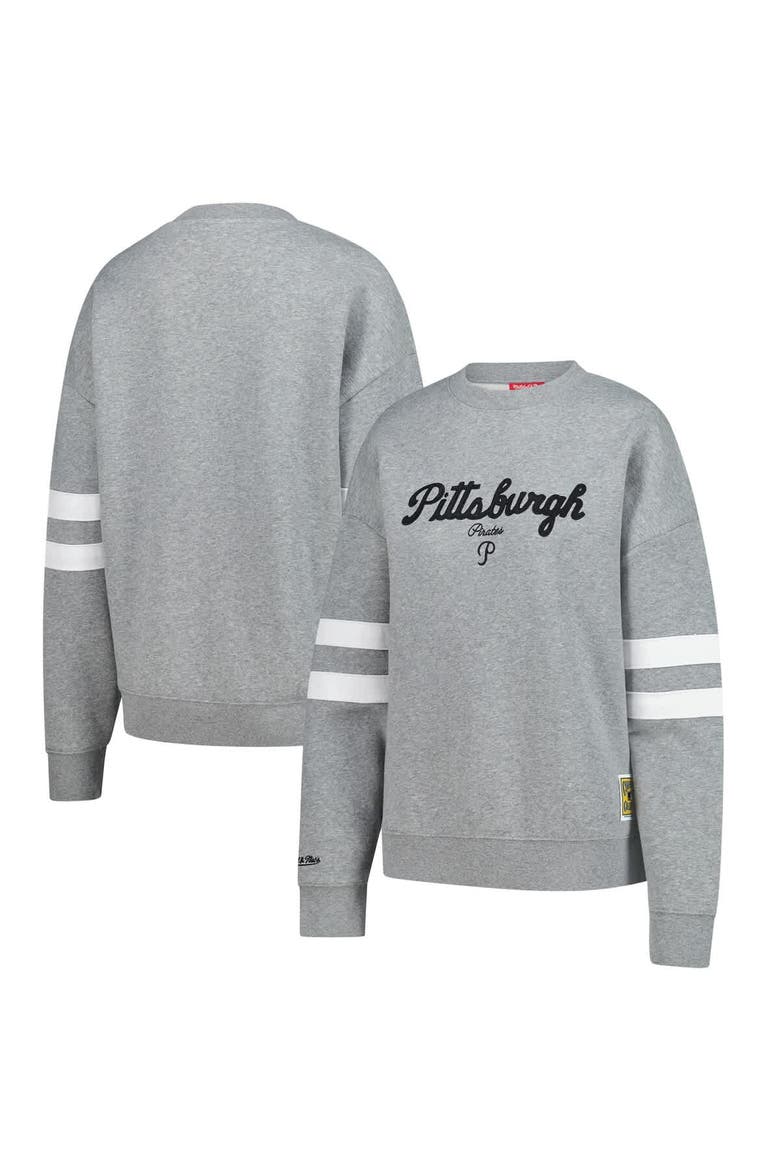 Women's Mitchell & Ness  Heather Gray Pittsburgh Pirates Lightweight Logo Pullover Sweatshirt, Main, color, Heather Gray