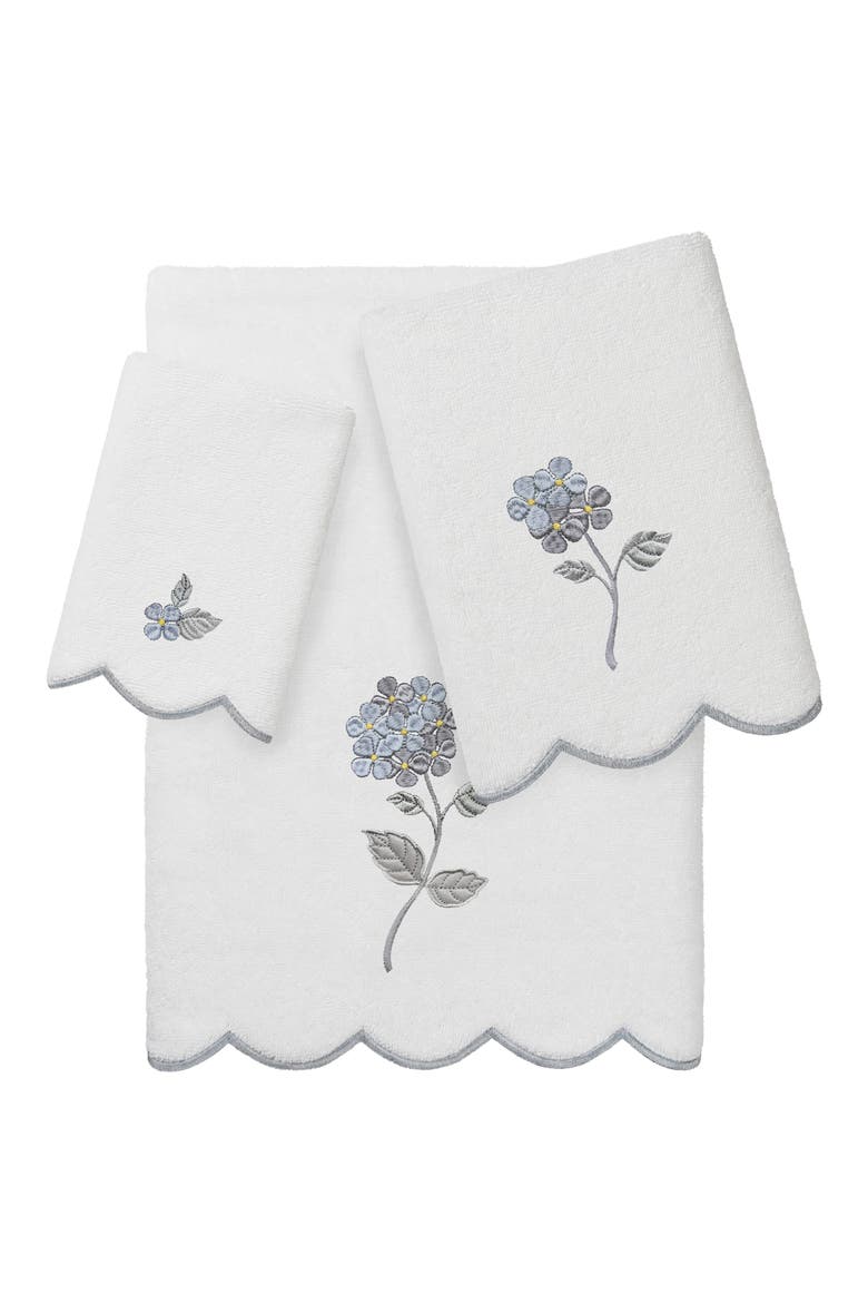Hydea Scalloped 3-Piece Embellished Towel Set, Main, color, WHITE/ GRAY