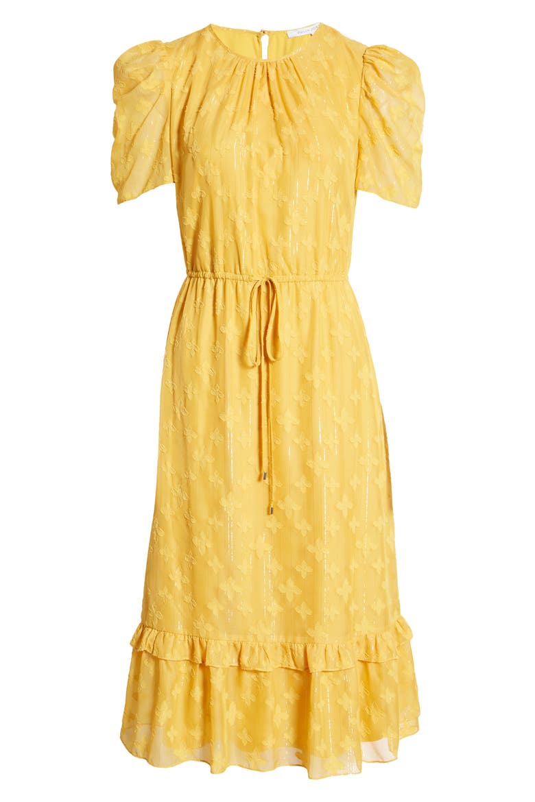 Metallic Stripe Jacquard A-Line Dress, Alternate, color, YELLOW
