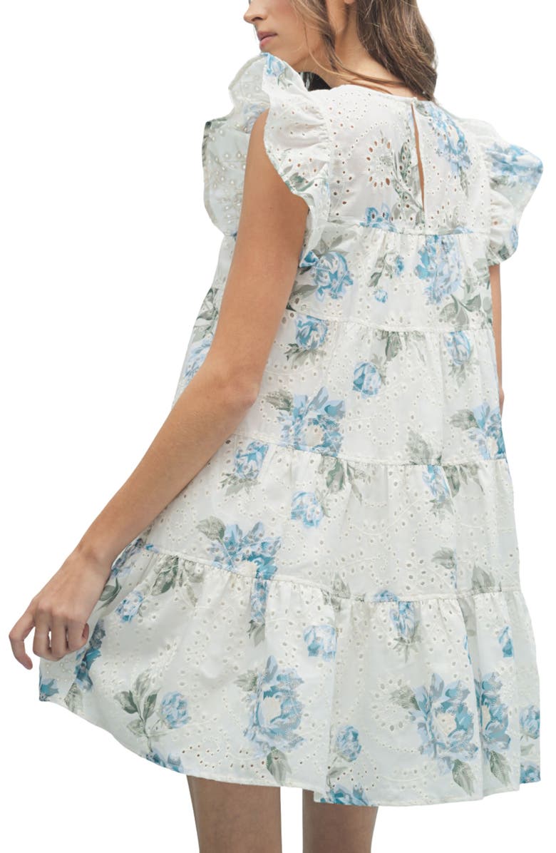 WISHLIST Floral Eyelet Babydoll Dress, Alternate, color, Blue/ Cream