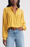 Treasure & Bond High Neck Embroidered Long Sleeve Top