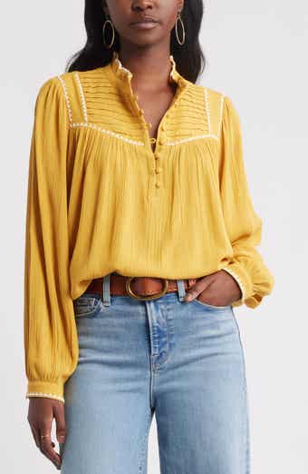 Treasure & Bond High Neck Embroidered Long Sleeve Top