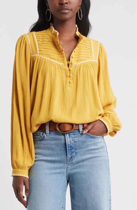 Treasure & Bond High Neck Embroidered Long Sleeve Top