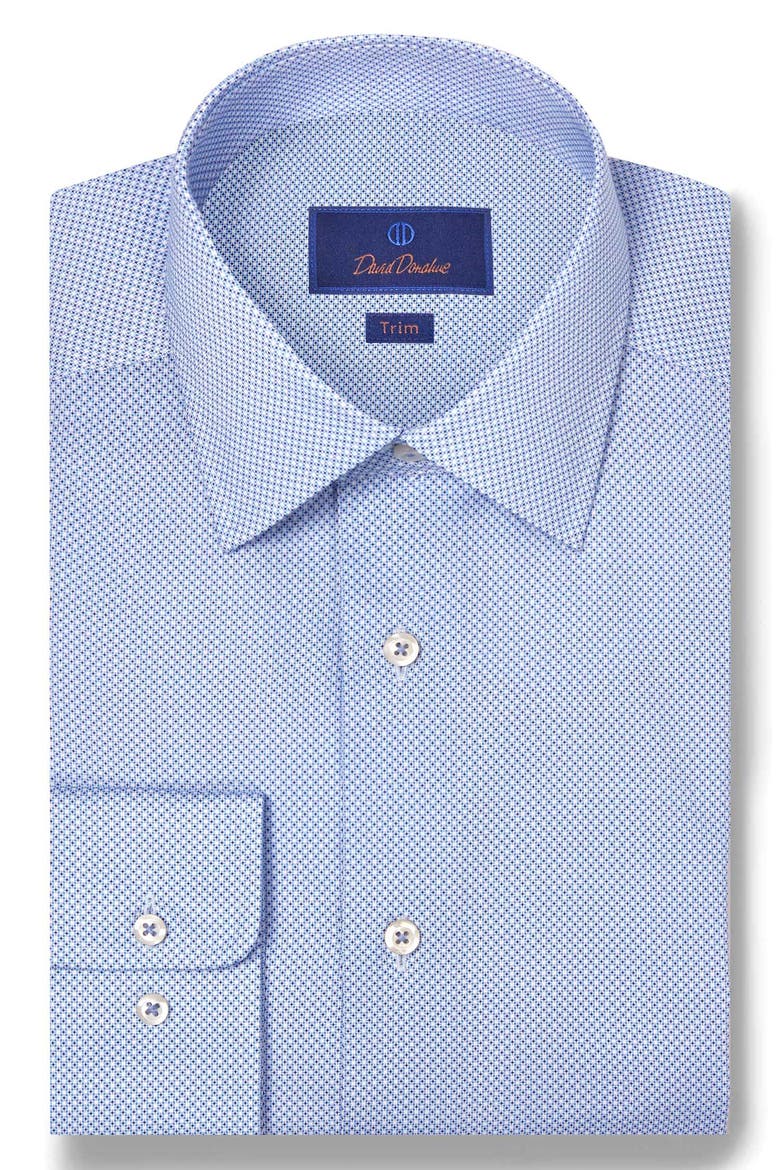 Trim Fit Micro Geometric Cotton Dress Shirt, Main, color, SKY