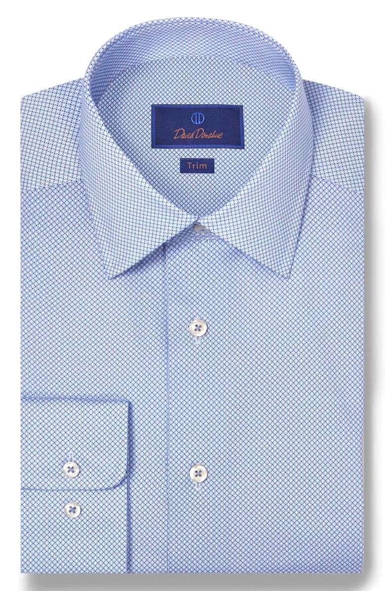 David Donahue Trim Fit Micro Geometric Cotton Dress Shirt, Main, color, Sky