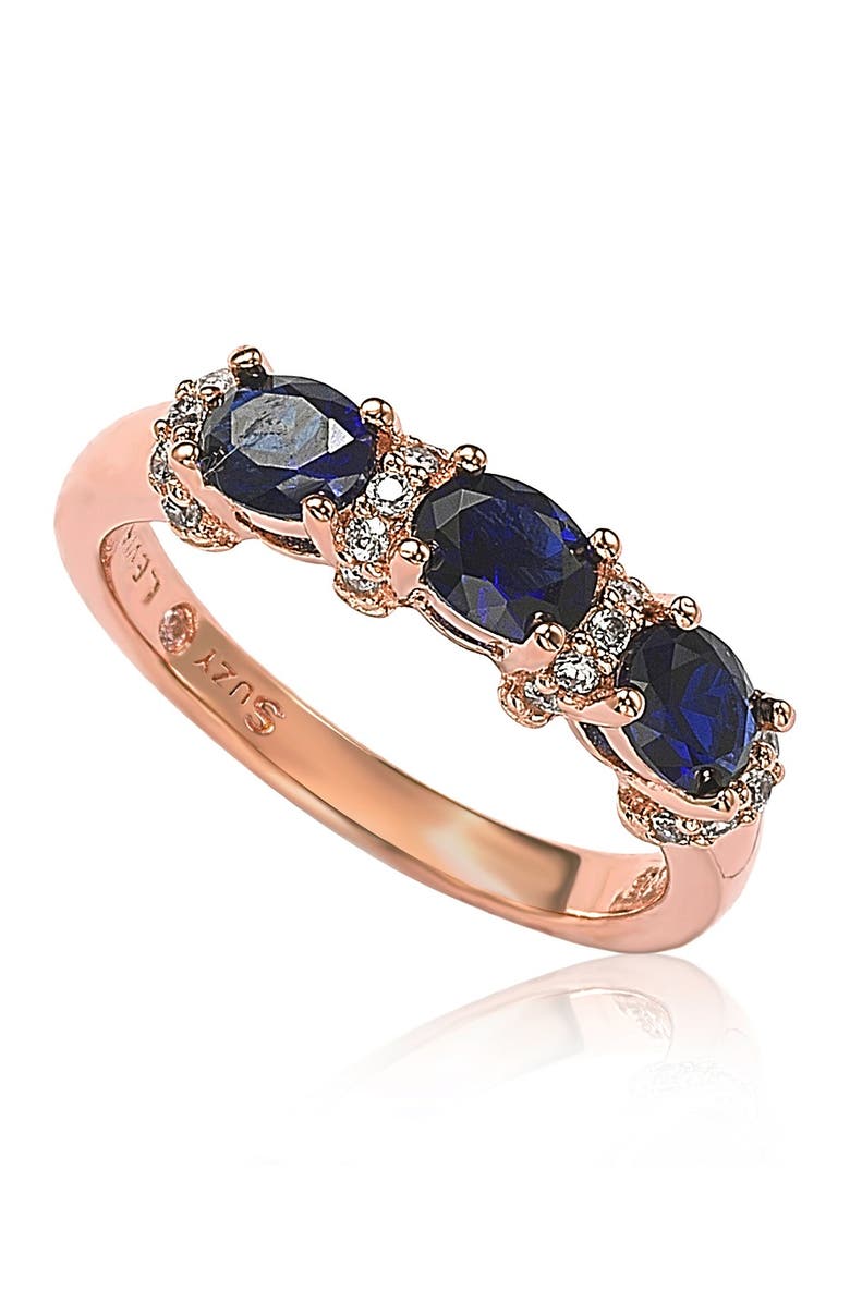 SUZY LEVIAN Rose Sterling Silver Natural Blue Sapphire and Diamond Accent Half Band Ring, Main, color,
