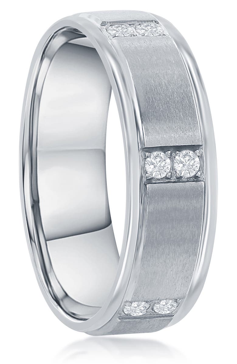 BLACKJACK Brushed & Polished CZ Ring, Alternate, color, Silver