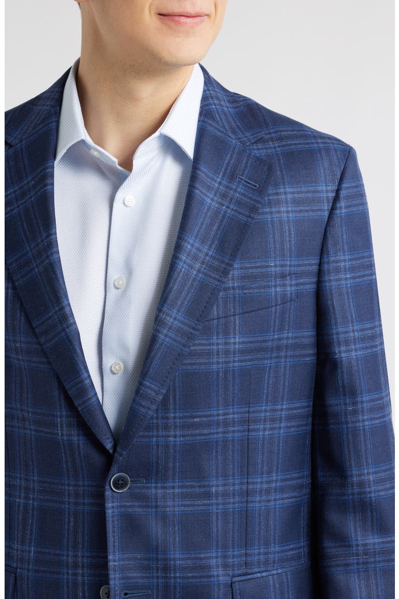 Hyperlight Soft Plaid Slub Wool & Silk Blend Sport Coat, Alternate, color, NAVY