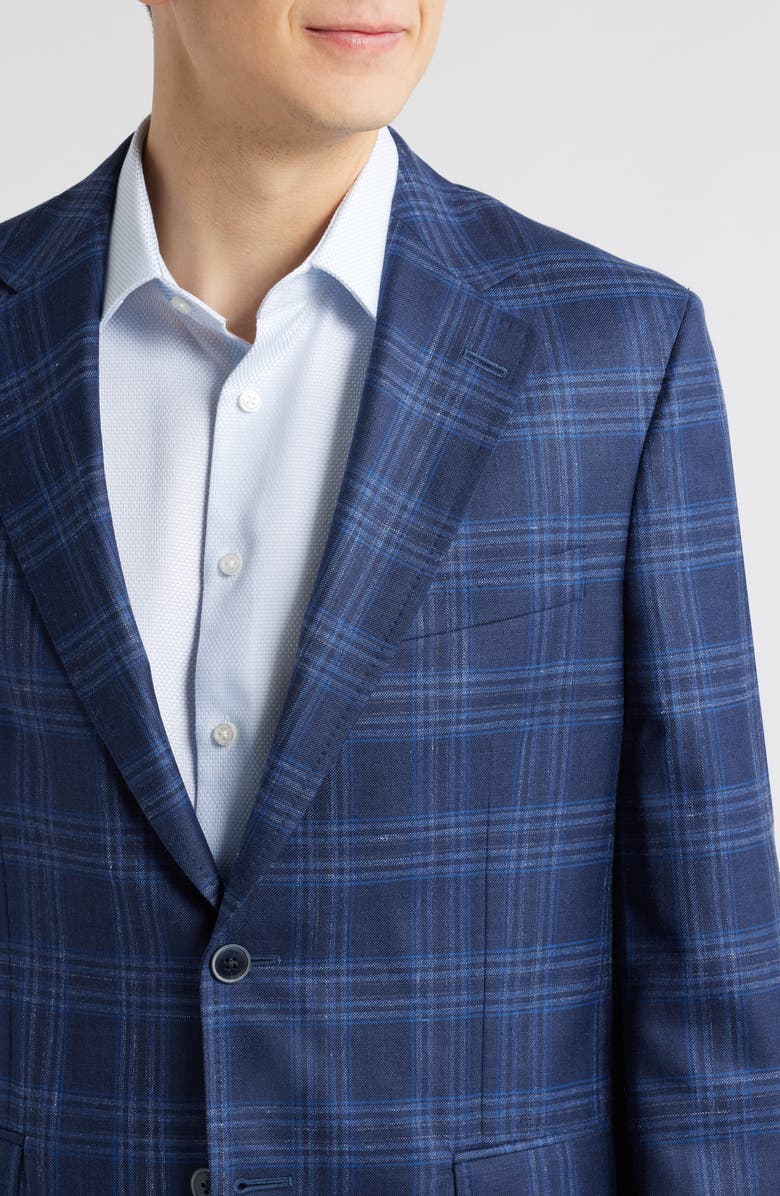 Peter Millar Hyperlight Soft Plaid Slub Wool & Silk Blend Sport Coat, Alternate, color, Navy