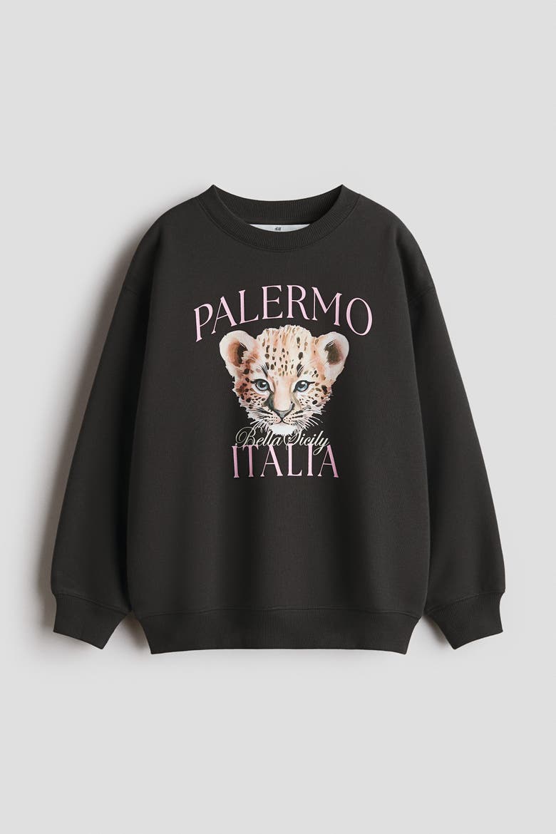 Sweatshirt With Motif, Alternate, color, Black/Palermo