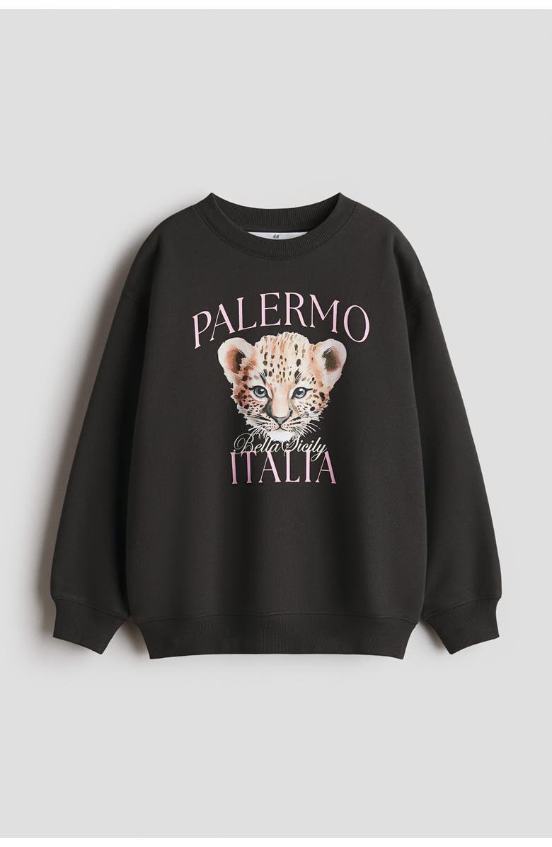H&M Motif-detail Sweatshirt, Main, color, Black/Palermo