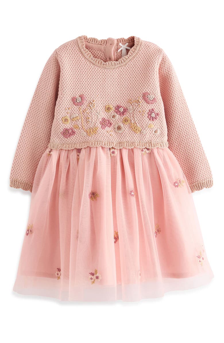 NEXT Kids' Mixed Media Long Sleeve Dress, Main, color, 