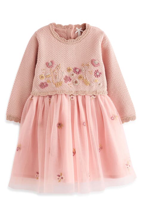 Kids' Mixed Media Long Sleeve Dress (Little Kid)