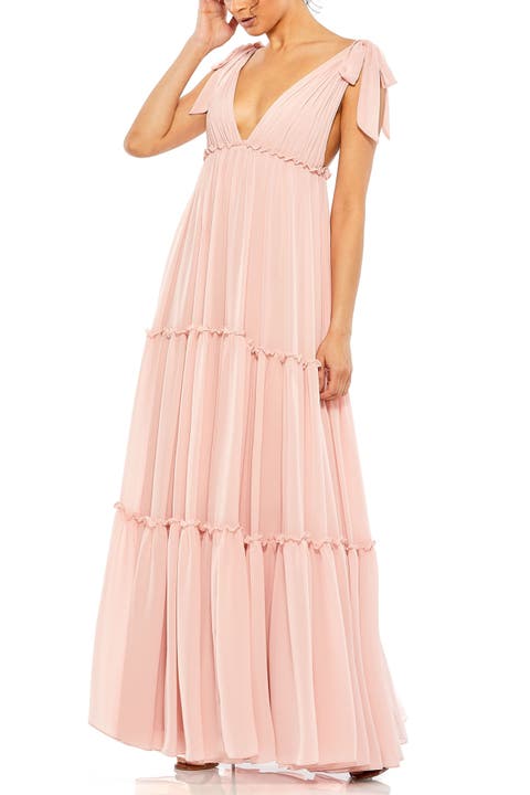 Tiered V-Neck Plunging Maxi Dress
