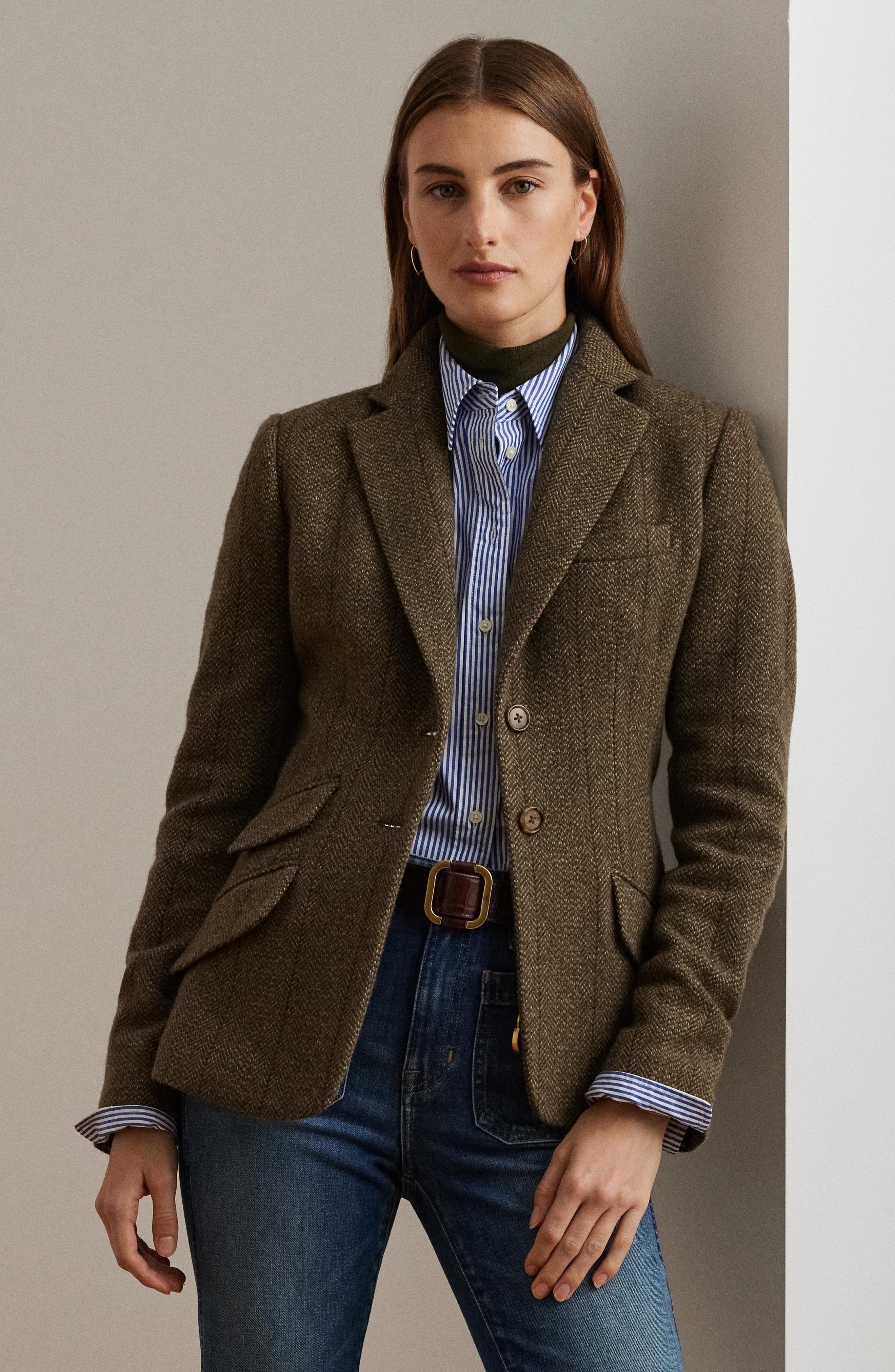 Lauren Ralph Lauren Wool Blend Herringbone Tweed Blazer (Women