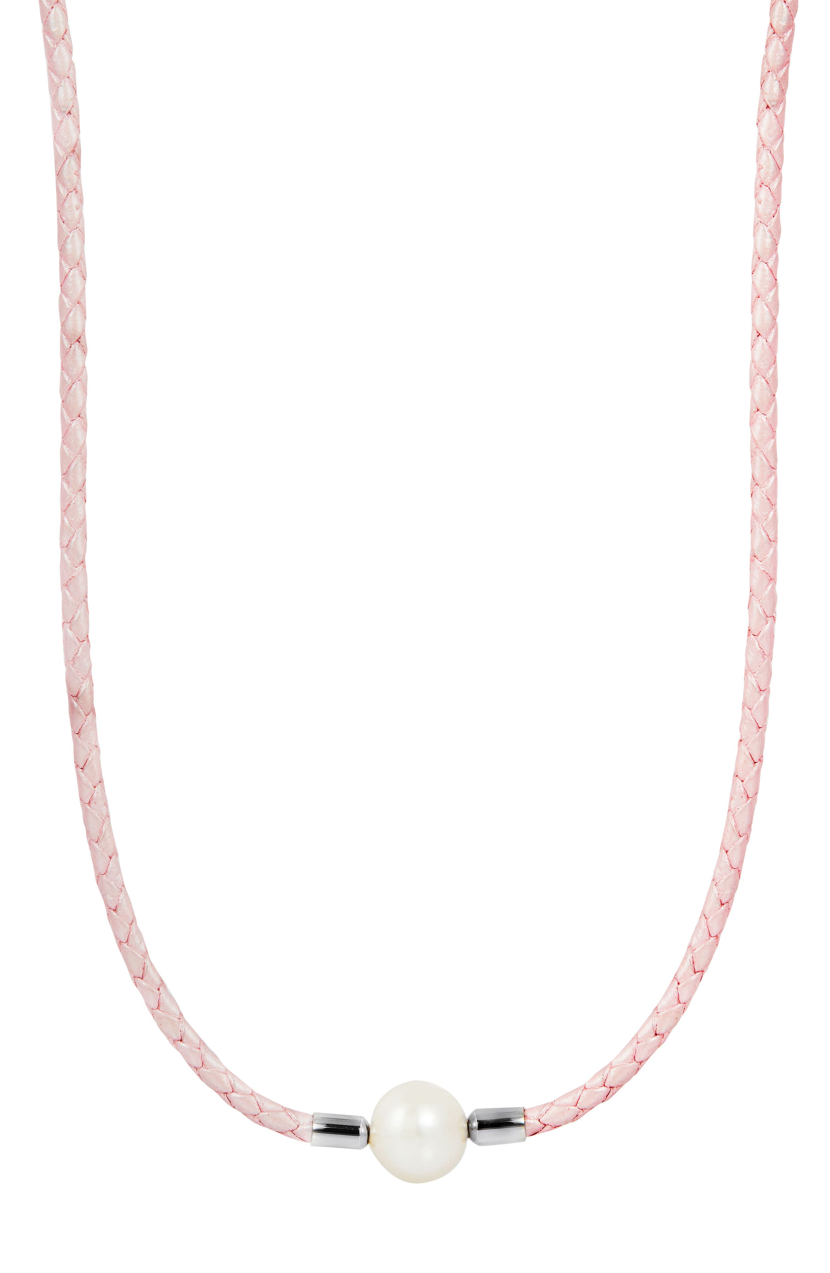 SAVVY CIE JEWELS Woven Leather 10–10.5mm Cultured Freshwater Pearl Necklace