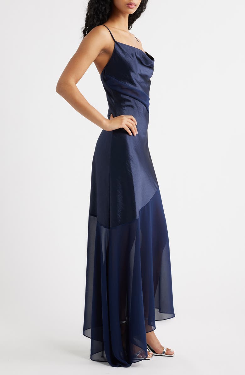 Lulus Lainey Cowl Neck Midi Dress, Alternate, color, Navy