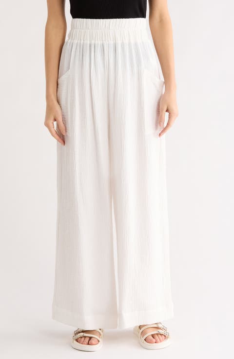 Cotton Pull-On Wide Leg Pants