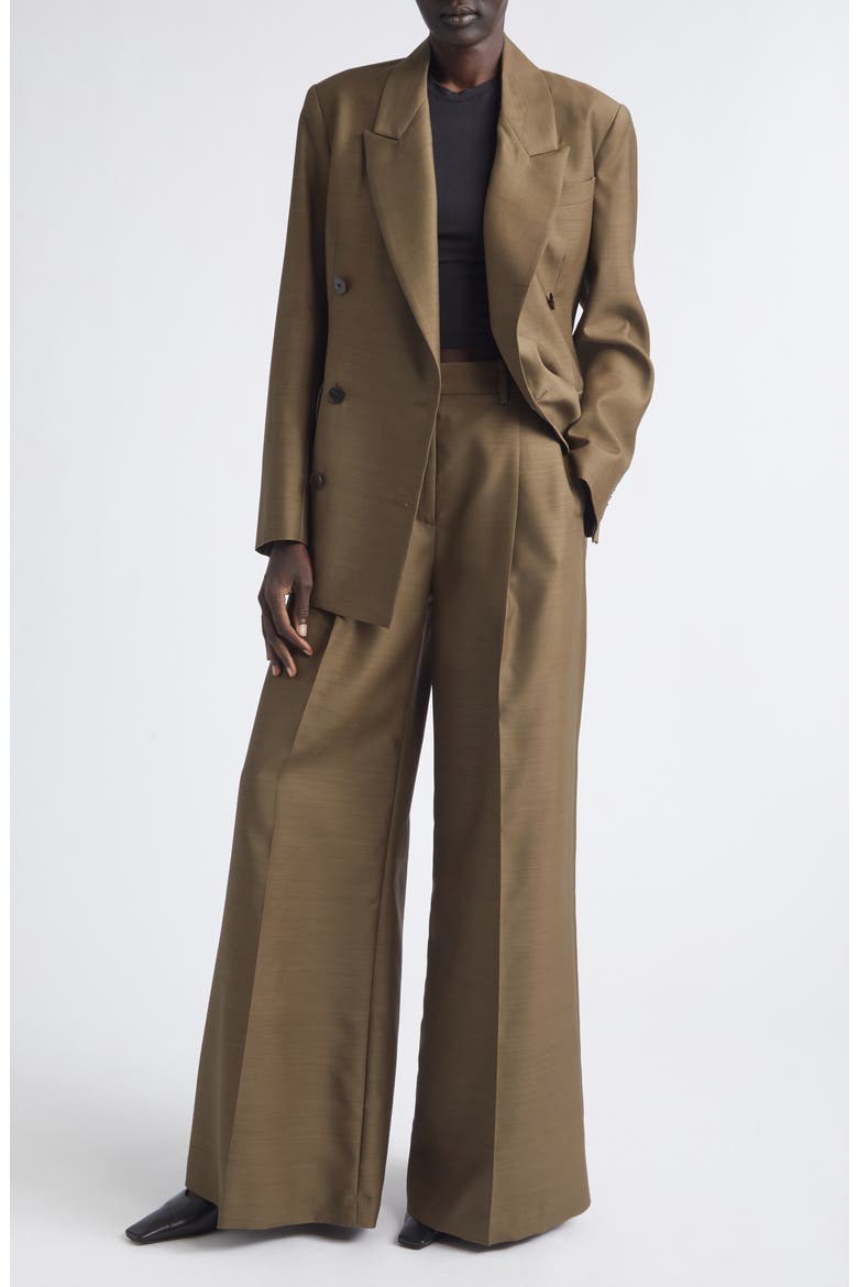 Estelle Double Breasted Wool & Silk Blazer, Alternate, color, OLIVE