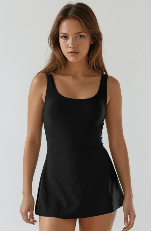 Calypsa Hayley Tankini-style Swim Dress With Adjustable Straps And Hidden Bikini Bottoms In Black
