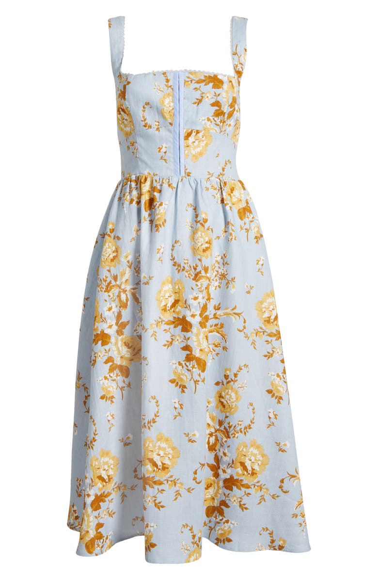 Reformation Tagliatelle Floral Linen Midi Sundress, Alternate, color, Heavenly