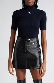 Courrèges Embroidered Logo Mock Neck Rib Sweater