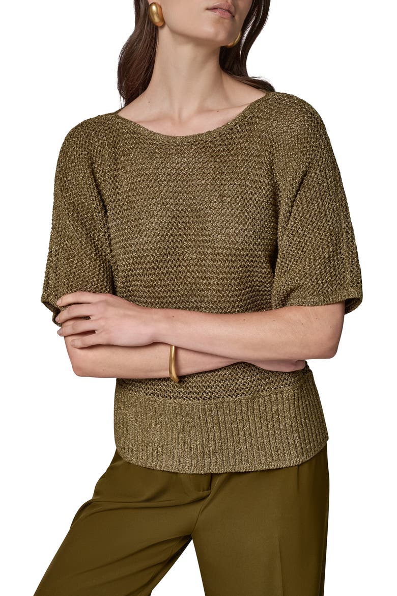 Metallic Short Sleeve Sweater, Alternate, color, OLIVE BRIN