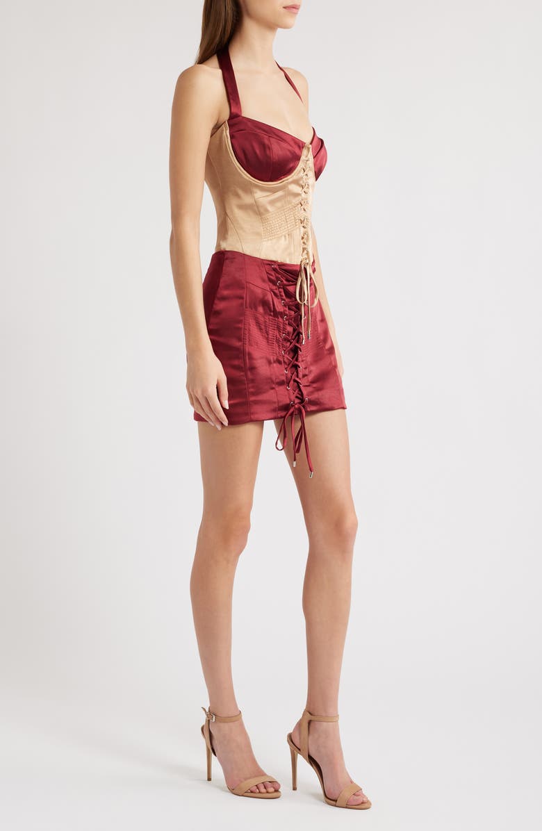 Mistress Rocks Lace Up Corset Minidress, Alternate, color, Dark Cherry Biscuit