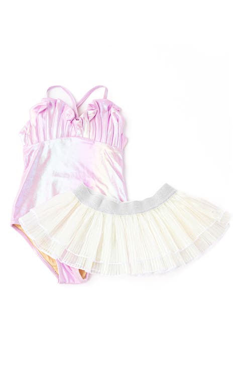 Kids' Metallic UPF 50+ One-Piece Swimsuit & Plissé Cover-Up Skirt Set (Baby & Toddler)
