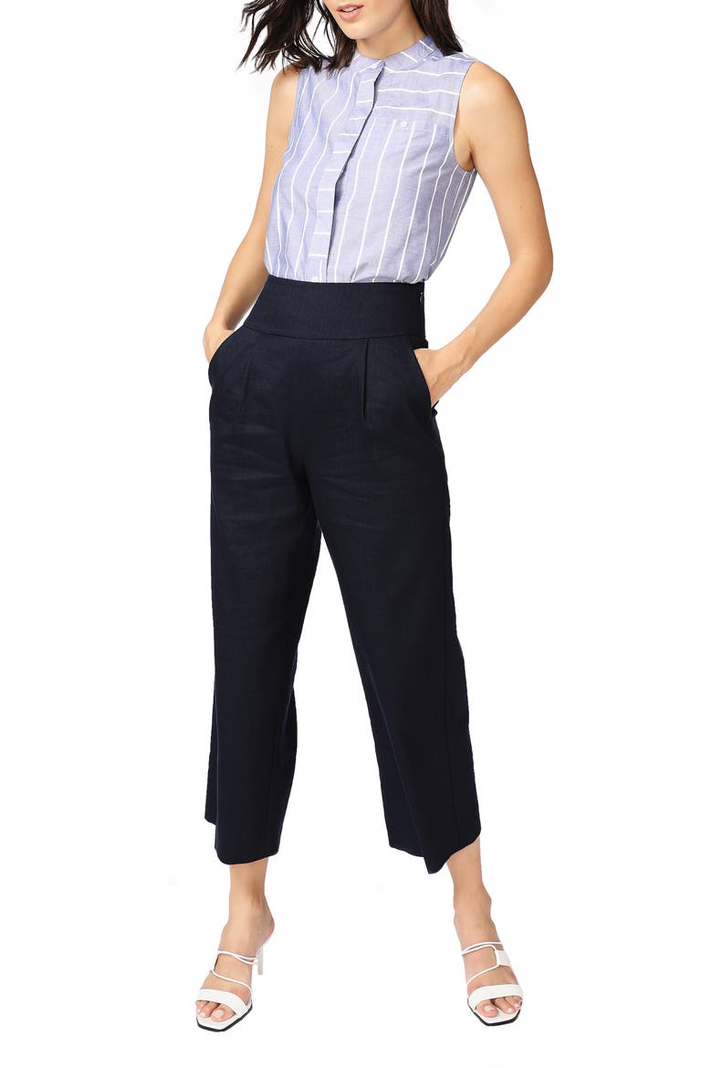 Linen Blend Crop Wide Leg Trousers, Alternate, color, BLUE NIGHT