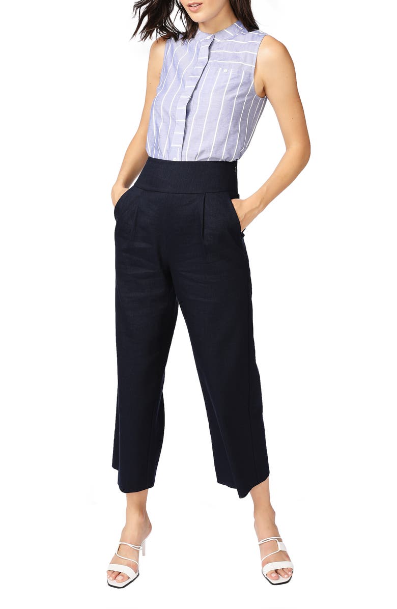 Court & Rowe Linen Blend Crop Wide Leg Trousers, Alternate, color, Blue Night