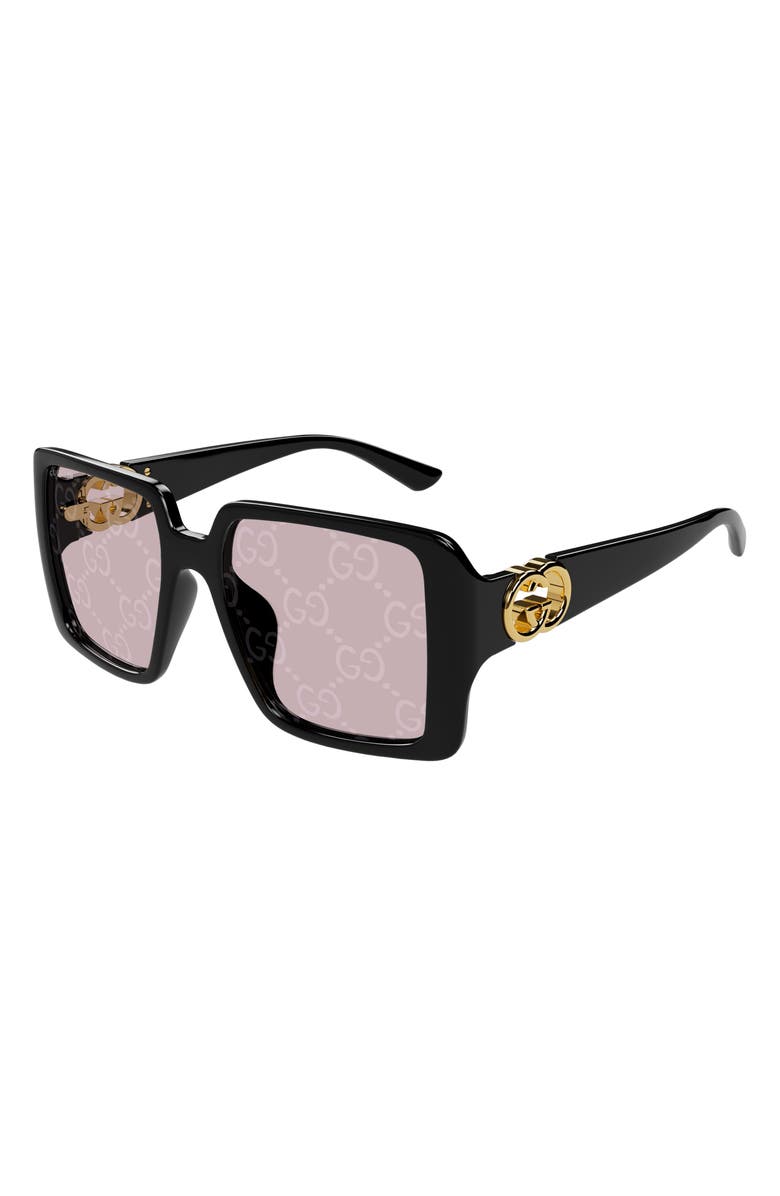 Gucci 54mm Square Sunglasses, Alternate, color, Black
