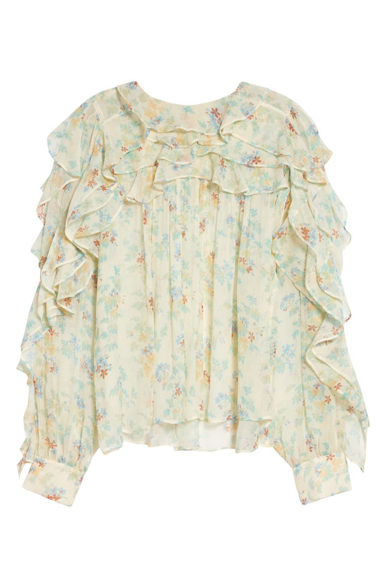 Ulla Johnson Willow Floral Ruffle Trim Silk Top, Alternate, color, Moon Petal