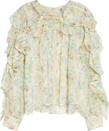 Ulla Johnson Willow Floral Ruffle Trim Silk Top