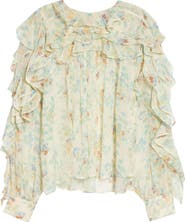 Ulla Johnson Willow Floral Ruffle Trim Silk Top