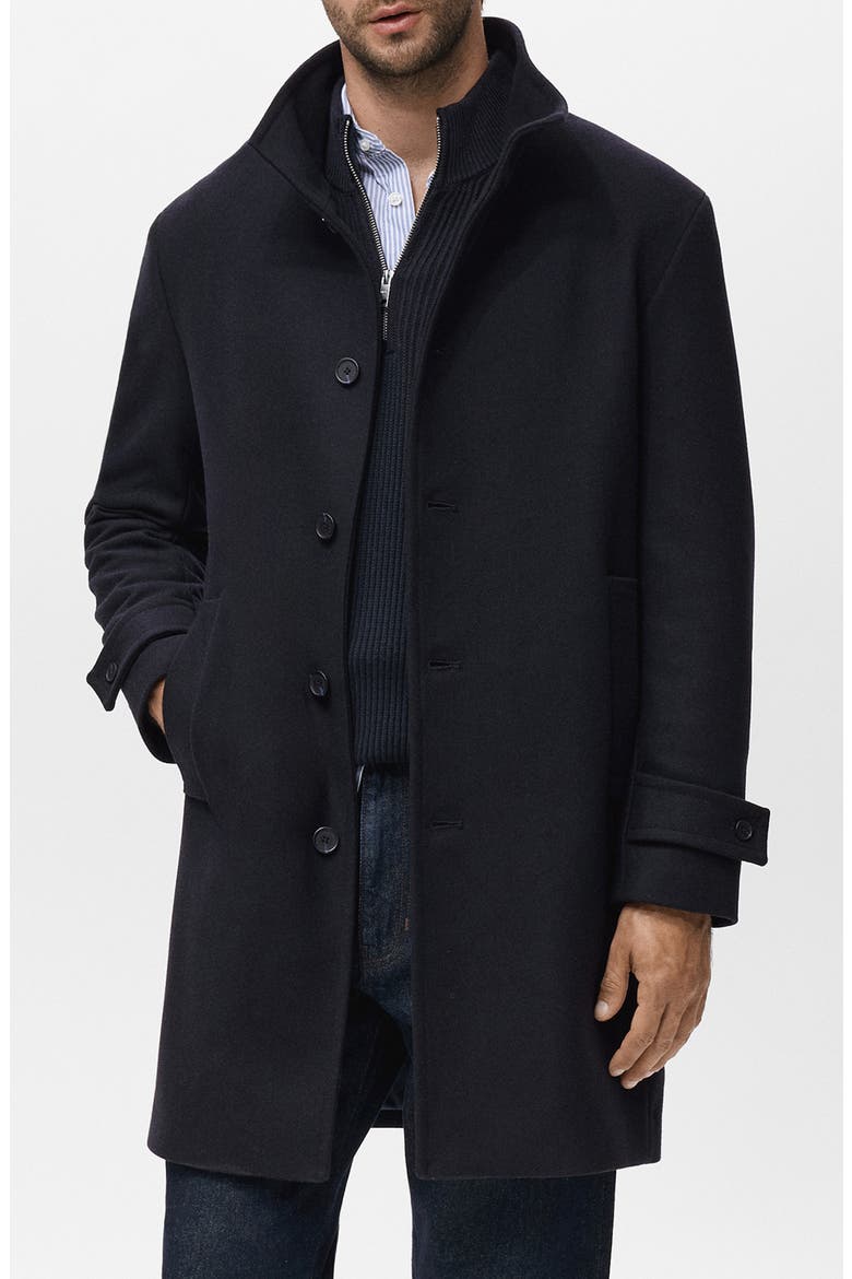 Wool Blend Funnel Neck Coat, Main, color, NAVY