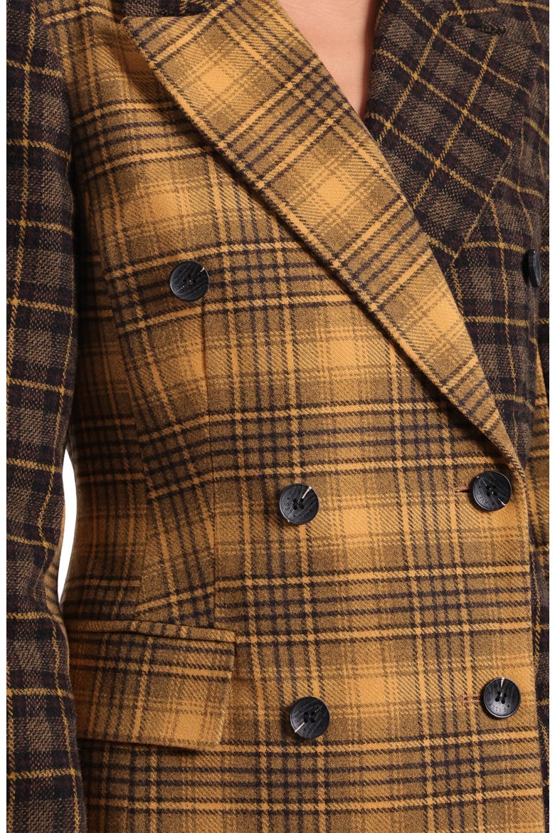 Mixed Plaid Hourglass Double Breasted Blazer, Alternate, color, BROWN - MUSTARD PLAID