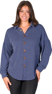 24seven Comfort Apparel Ribbed Button Up Long Sleeve Collared Shirt Jacket